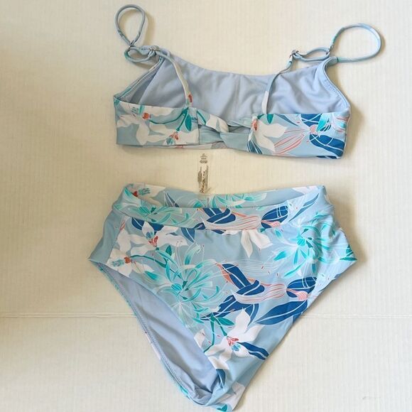NWOT Raisins BLUE/WHITE Floral Selah Bandeau High-Waist Bikini US Medium - Picture 7 of 7